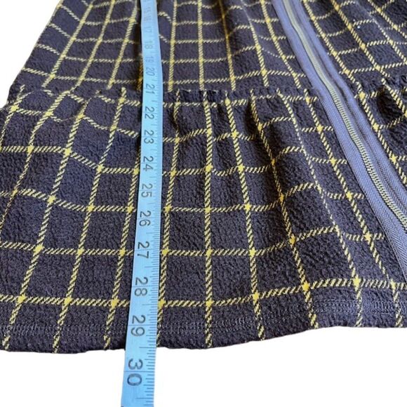 Oddy Plaid Ruffle Zip Up Jacket Chestnut Brown / Gold Windowpane Size Small - Picture 13 of 15